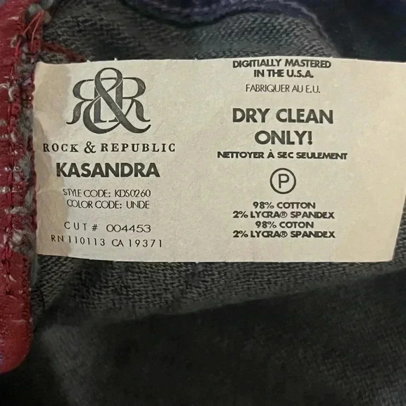 Rock & Republic Jeans Womens Size 29 Kasandra Dark Wash Jeans 31 x 34 8.5 Rise - Picture 7 of 11